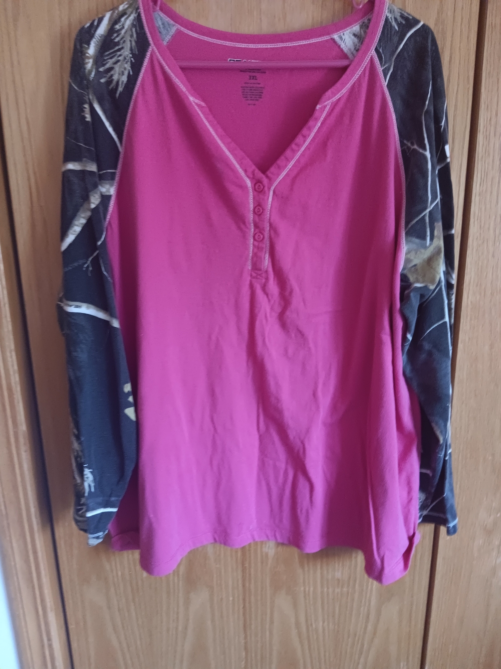 Realtree Pink Henley with Realtree Camo Raglan Sleeves